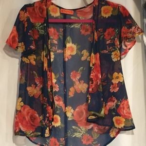 Sheer, floral, bolero jacket/shrug, blue